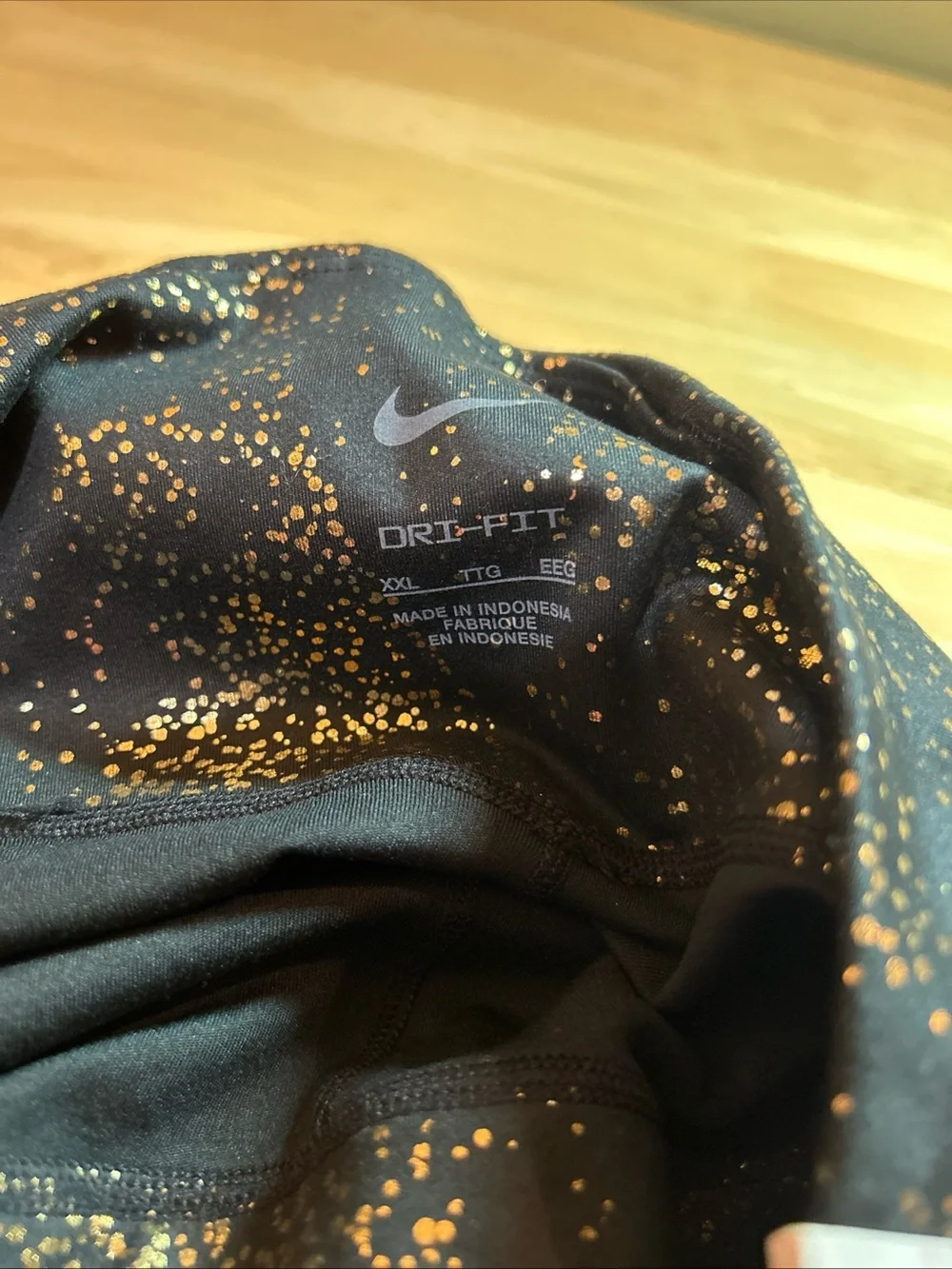 NEW Nike One Women Mid-Rise Foil Printed Leggings Black Gold XXL Tight Fit Ankle